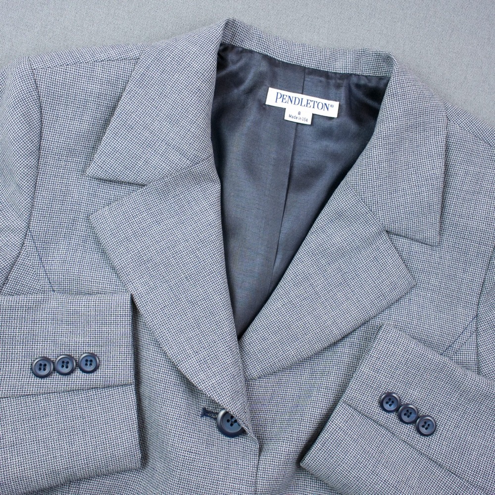 Pendleton Women's 8 Gray Houndstooth Blazer Jacket Wool USA Office